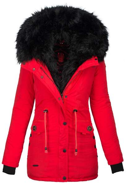 Navahoo Sweety 2 in 1 ladies parka winterjacket with fur collar - Red-sF-Gr.S