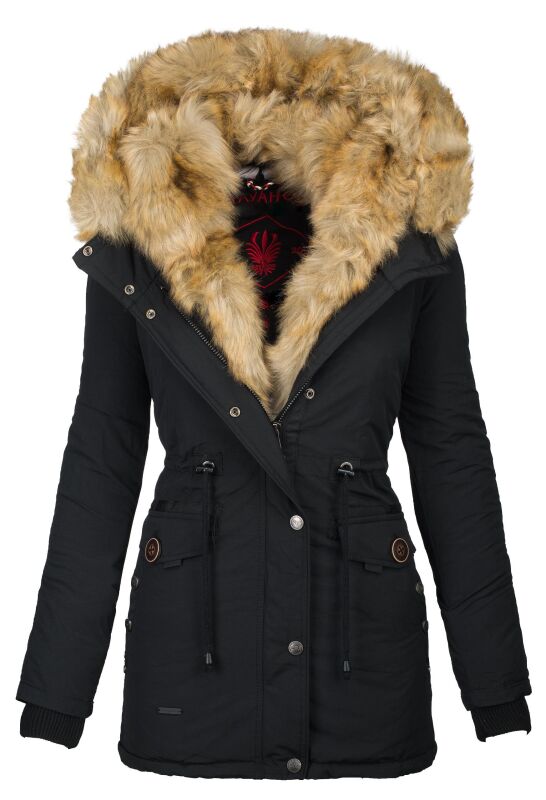 Navahoo Sweety Damen 2in1 Parka Winterjacke warmhaltend Schwarz beiges Fell Gr&ouml;&szlig;e XS - Gr. 34