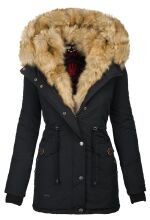 Navahoo Sweety Damen 2in1 Parka Winterjacke warmhaltend Schwarz beiges Fell Gr&ouml;&szlig;e XS - Gr. 34