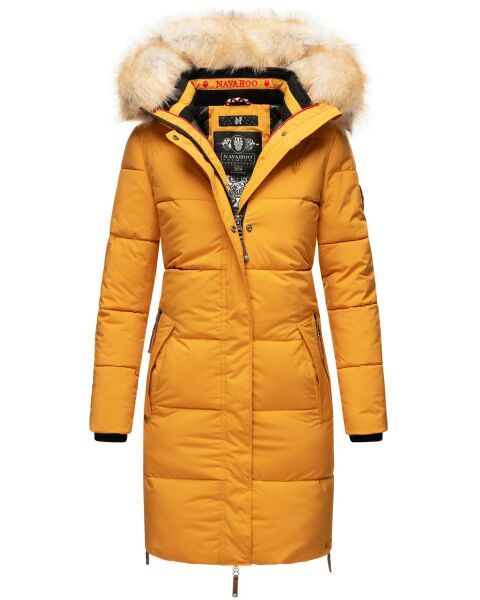 Navahoo Halina Damen Winter Steppmantel mit Kunstfell Gelb Größe S - Gr. 36