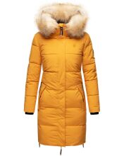 Navahoo Halina Damen Winter Steppmantel mit Kunstfell Gelb Größe S - Gr. 36