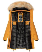 Navahoo Halina Damen Winter Steppmantel mit Kunstfell Gelb Größe S - Gr. 36
