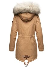 Navahoo Honigfee warme Damen Winterjacke mit Kapuze und Kunstfell Camel Größe XS - Gr. 34