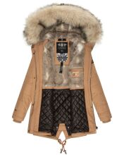 Navahoo Honigfee warme Damen Winterjacke mit Kapuze und Kunstfell Camel Größe XS - Gr. 34