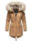 Navahoo Honigfee warme Damen Winterjacke mit Kapuze und Kunstfell Camel Größe XS - Gr. 34