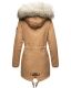 Navahoo Honigfee warme Damen Winterjacke mit Kapuze und Kunstfell Camel Größe XS - Gr. 34