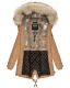 Navahoo Honigfee warme Damen Winterjacke mit Kapuze und Kunstfell Camel Größe XS - Gr. 34