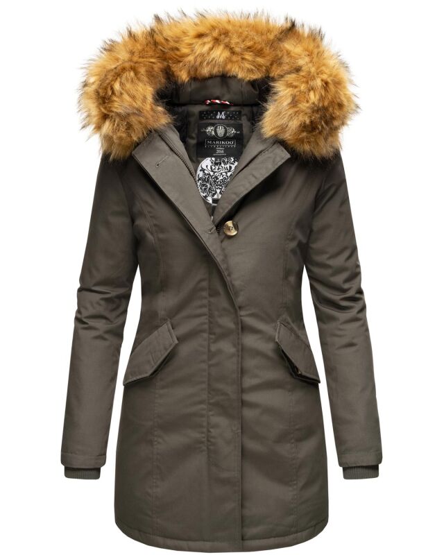 Marikoo Karmaa-Princess Damen Parka Winterjacke mit Fellkragen Anthrazit-Gr.S