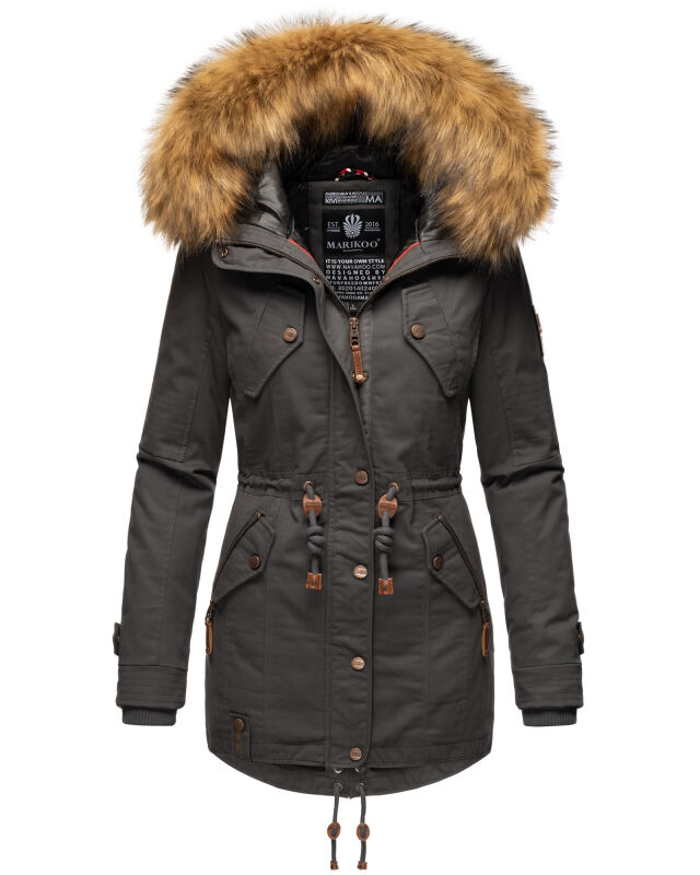 Marikoo La Viva Princess Damen Winterjacke mit Kapuze Anthrazit Gr&ouml;&szlig;e S - Gr. 36