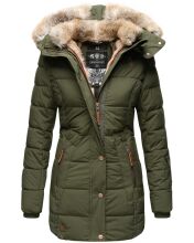 Marikoo warme Damen Steppmantel Winterjacke mit Kapuze Olive Größe S - Gr. 36