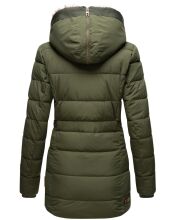 Marikoo warme Damen Steppmantel Winterjacke mit Kapuze Olive Größe S - Gr. 36