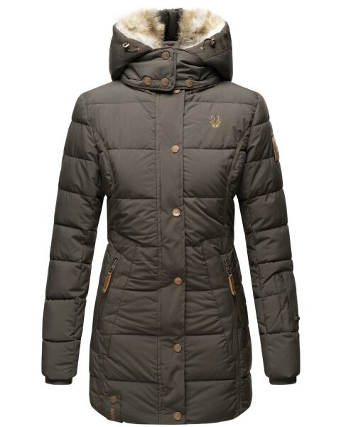 Marikoo warme Damen Steppmantel Winterjacke mit Kapuze Anthrazit Größe XS - Gr. 34