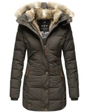 Marikoo warme Damen Steppmantel Winterjacke mit Kapuze Anthrazit Größe S - Gr. 36