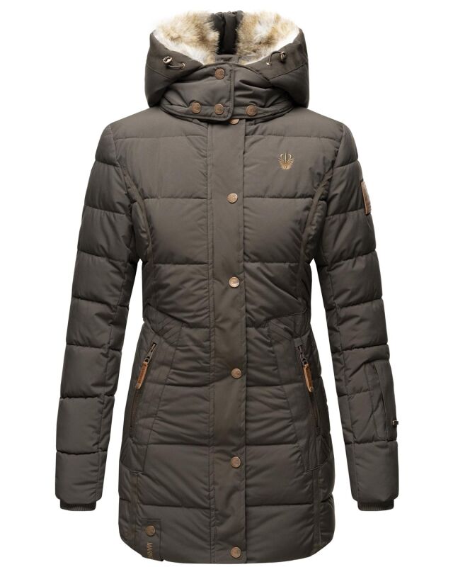 Marikoo warme Damen Steppmantel Winterjacke mit Kapuze Anthrazit Größe M - Gr. 38