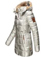 Marikoo warme Damen Steppmantel Winterjacke mit Kapuze Silber Größe M - Gr. 38