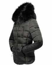 Marikoo Lotus warme Damen Winterjacke gesteppt mit Kunstfell Anthrazit Größe XS - Gr. 34