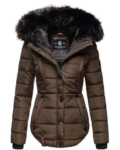 Marikoo Lotus warme Damen Winterjacke gesteppt mit Kunstfell Braun Größe XS - Gr. 34