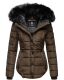 Marikoo Lotus warme Damen Winterjacke gesteppt mit Kunstfell Braun Größe XS - Gr. 34
