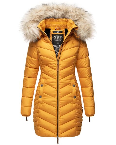 Navahoo Nimalaa warme Damen Winter Steppjacke mit Kapuze Gelb Größe XS - Gr. 34