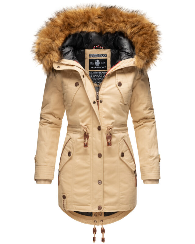 Marikoo La Viva Princess Damen Winterjacke mit Kapuze Beige Gr&ouml;&szlig;e XS - Gr. 34
