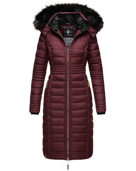 Navahoo Umay Damen lange Winterjacke mit Fellkragen Weinrot-Gr.M