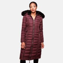 Navahoo Umay Damen lange Winterjacke mit Fellkragen Weinrot-Gr.XL