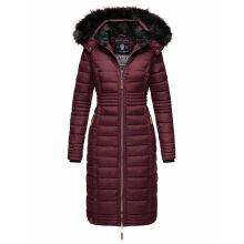 Navahoo Umay Damen lange Winterjacke mit Fellkragen Weinrot-Gr.XL