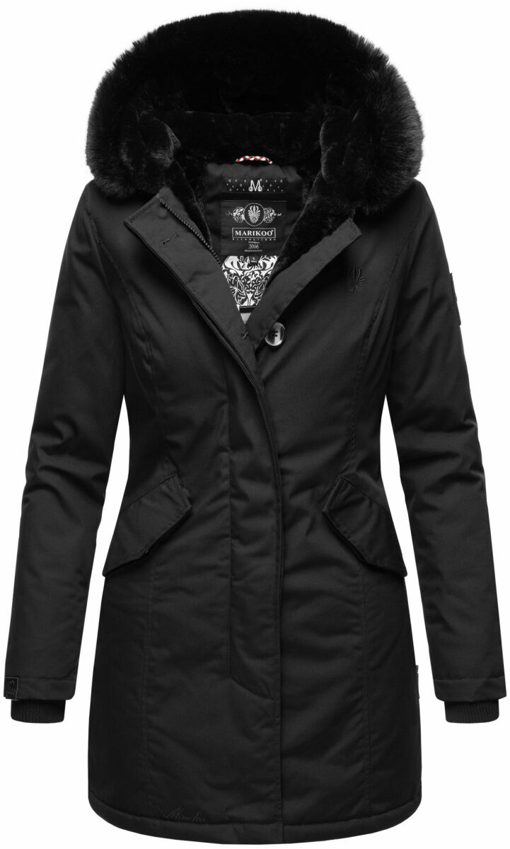 Marikoo Damen Winterjacke Kapuze Kunstfell Winter Jacke Parka warm lang B843 NEU 