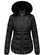 Navahoo Melikaa Damen Winterjacke mit Kunstfellkragen & Kapuze Schwarz-Gr.XS