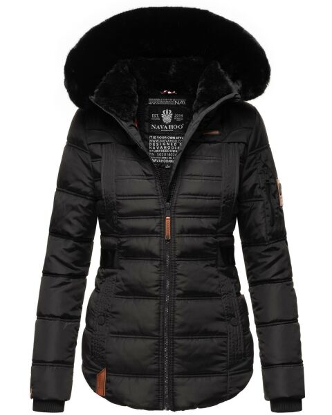 Navahoo Melikaa Damen Winterjacke mit Kunstfellkragen & Kapuze Schwarz-Gr.S