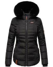 Navahoo Melikaa Damen Winterjacke mit Kunstfellkragen & Kapuze Schwarz-Gr.S