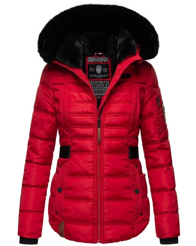 Navahoo Melikaa Damen Winterjacke mit Kunstfellkragen &amp; Kapuze Rot-Gr.L