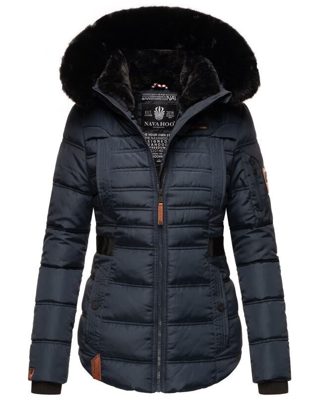 Navahoo Melikaa Damen Winterjacke mit Kunstfellkragen &amp; Kapuze Navy-Gr.XS