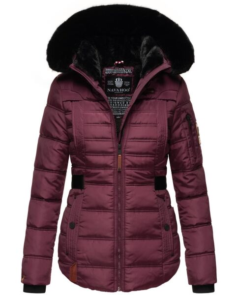 Navahoo Melikaa Damen Winterjacke mit Kunstfellkragen & Kapuze Weinrot-Gr.XS