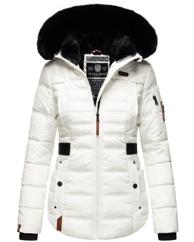 Navahoo Melikaa Damen Winterjacke mit Kunstfellkragen &amp; Kapuze Weiss-Gr.XXL