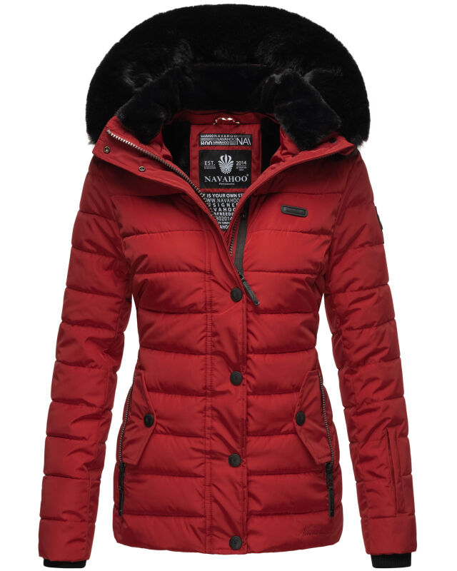 Navahoo Milianaa Winter Jacke Stepp Kurzjacke gefüttert Kapuze Kunstfell Rot