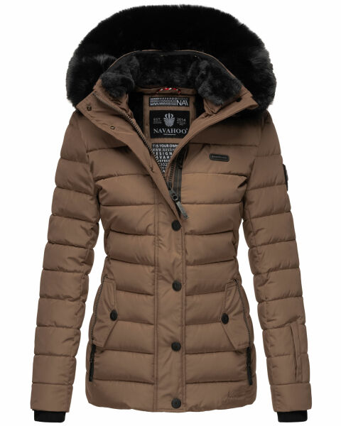 Navahoo Milianaa winter jacket quilted jacket lined hood faux fur Taupe-Gr.XS