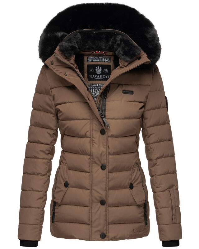 Navahoo Milianaa Winter Jacke Stepp Kurzjacke gefüttert Kapuze Kunstfell Taupe