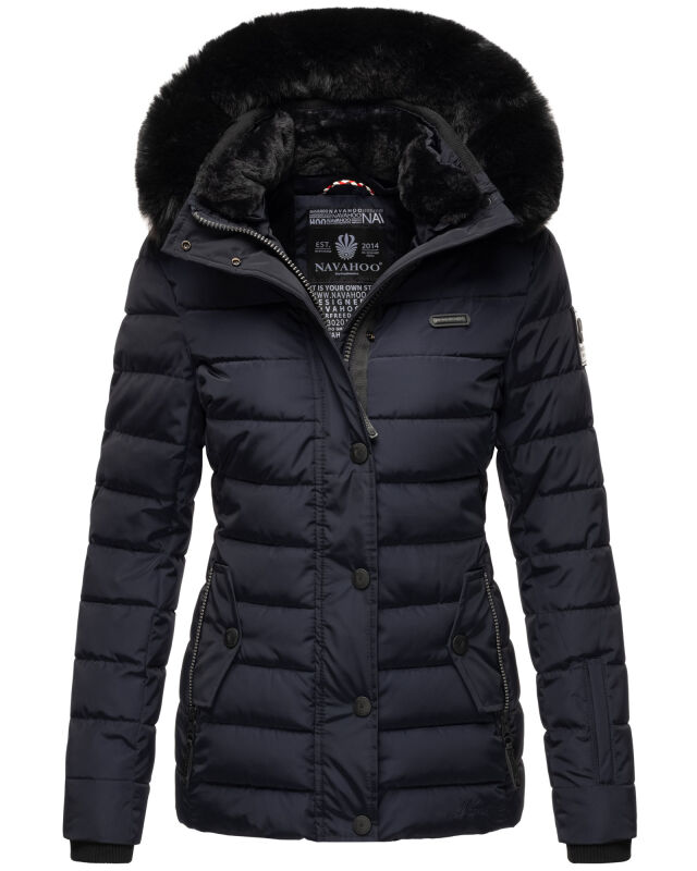 Navahoo Milianaa Winter Jacke Stepp Kurzjacke gef&uuml;ttert Kapuze Kunstfell Navy Gr&ouml;&szlig;e M - Gr. 38