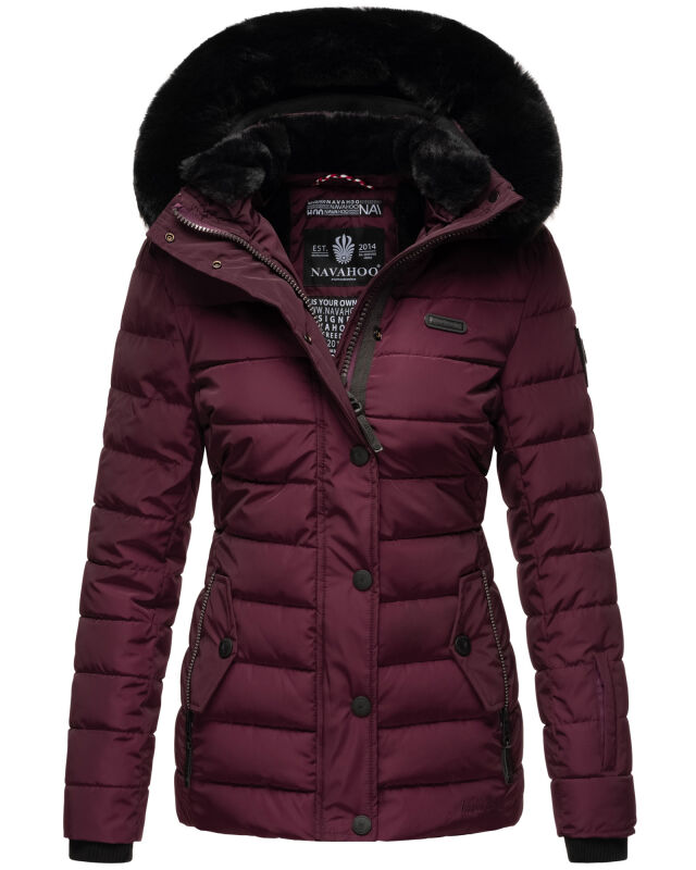 Navahoo Milianaa Winter Jacke Stepp Kurzjacke gefüttert Kapuze Kunstfell Aubergine