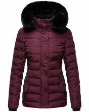 Navahoo Milianaa Winter Jacke Stepp Kurzjacke gef&uuml;ttert Kapuze Kunstfell Aubergine Gr&ouml;&szlig;e L - Gr. 40