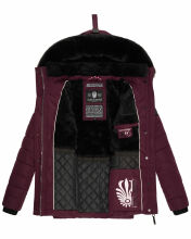 Navahoo Milianaa Winter Jacke Stepp Kurzjacke gef&uuml;ttert Kapuze Kunstfell Aubergine Gr&ouml;&szlig;e L - Gr. 40