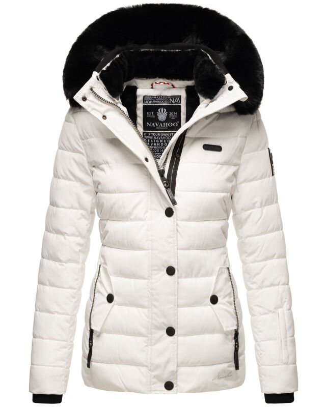 Navahoo Milianaa Winter Jacke Stepp Kurzjacke gef&uuml;ttert Kapuze Kunstfell Weiss Gr&ouml;&szlig;e S - Gr. 36