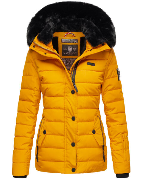 Navahoo Milianaa winter jacket quilted jacket lined hood faux fur Gelb-Gr.XS