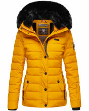 Navahoo Milianaa winter jacket quilted jacket lined hood faux fur Gelb-Gr.XS