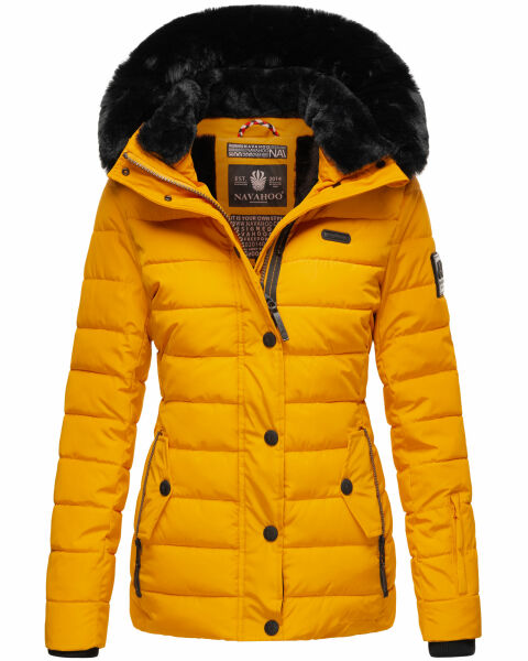 Navahoo Milianaa Winter Jacke Stepp Kurzjacke gefüttert Kapuze Kunstfell Gelb Größe S - Gr. 36