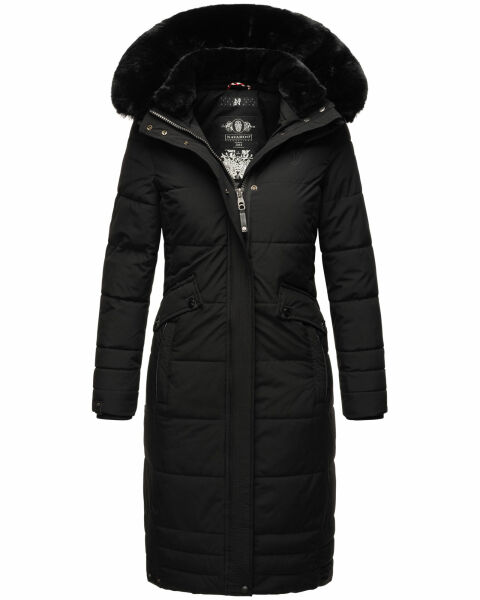 Navahoo Fahmiyaa Damen lange Winterjacke mit Kapuze Schwarz S - Gr. 36