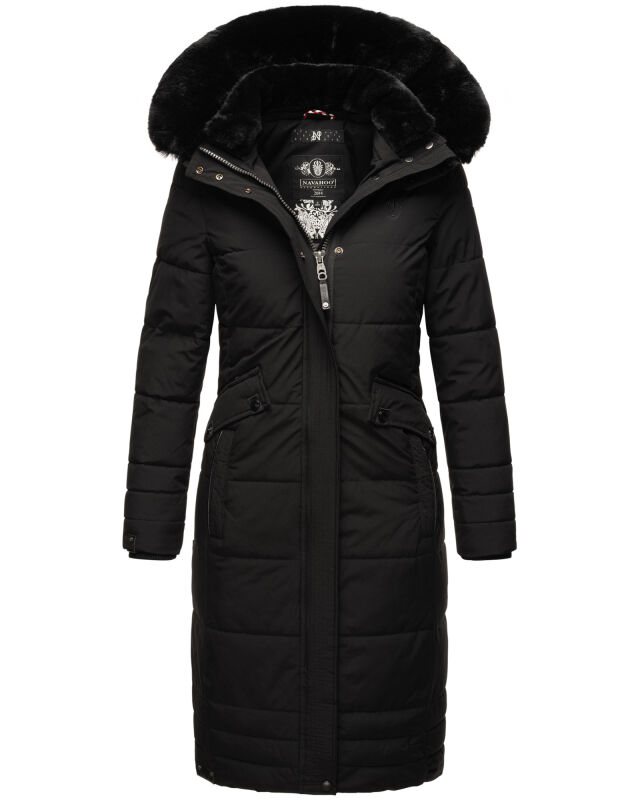 Navahoo Fahmiyaa Damen lange Winterjacke mit Kapuze Schwarz M - Gr. 38