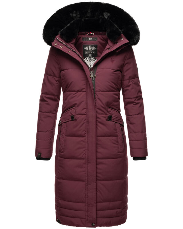 Navahoo Fahmiyaa Damen lange Winterjacke mit Kapuze Weinrot XL - Gr. 42