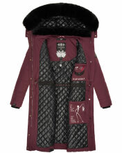 Navahoo Fahmiyaa Damen lange Winterjacke mit Kapuze Weinrot XL - Gr. 42
